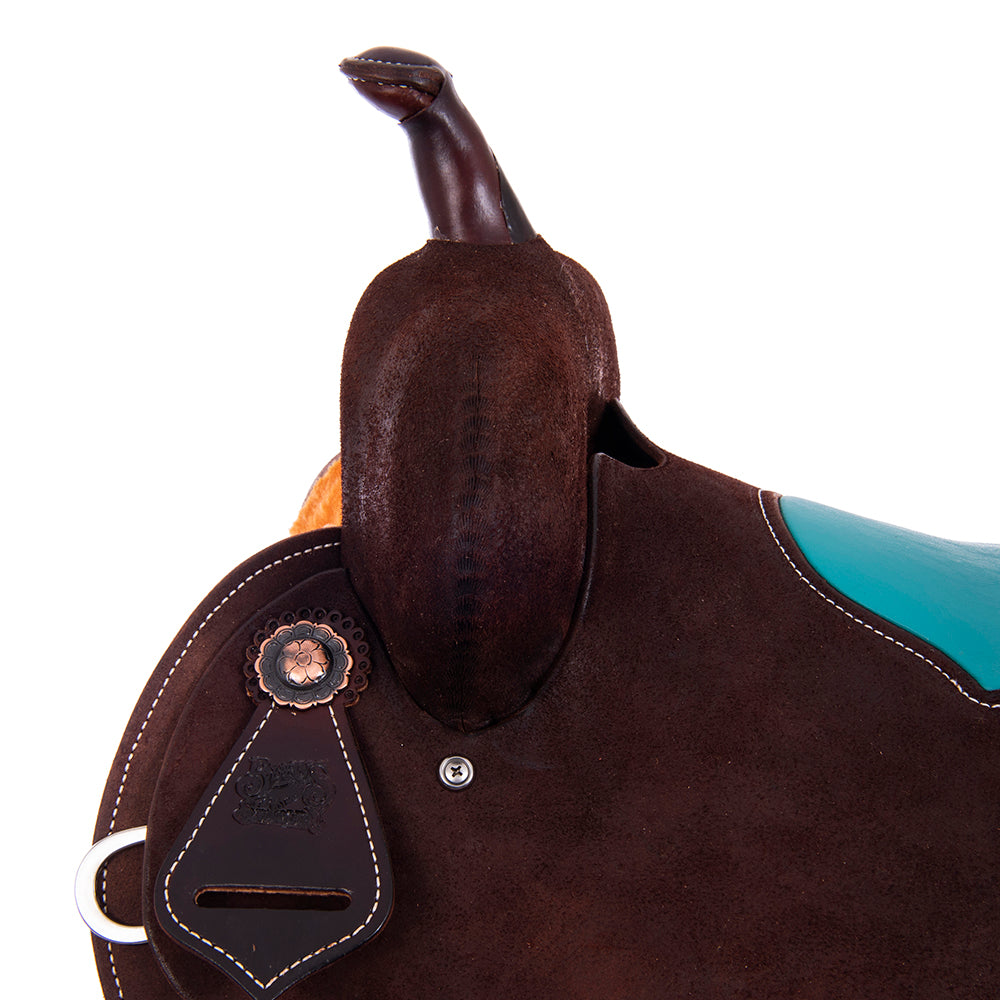 Chocolate Round-Skirt Barrel Saddle with Turquoise Inlay