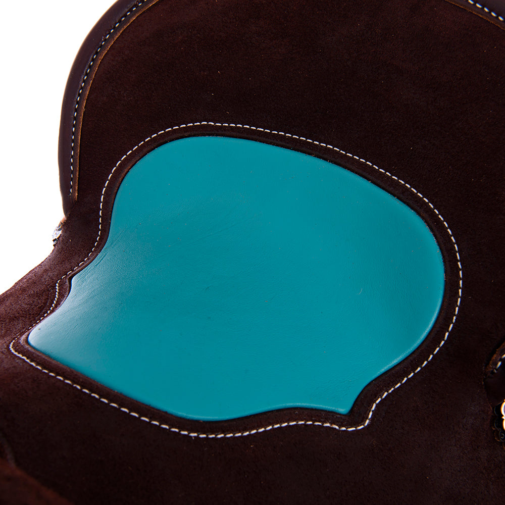 Chocolate Round-Skirt Barrel Saddle with Turquoise Inlay