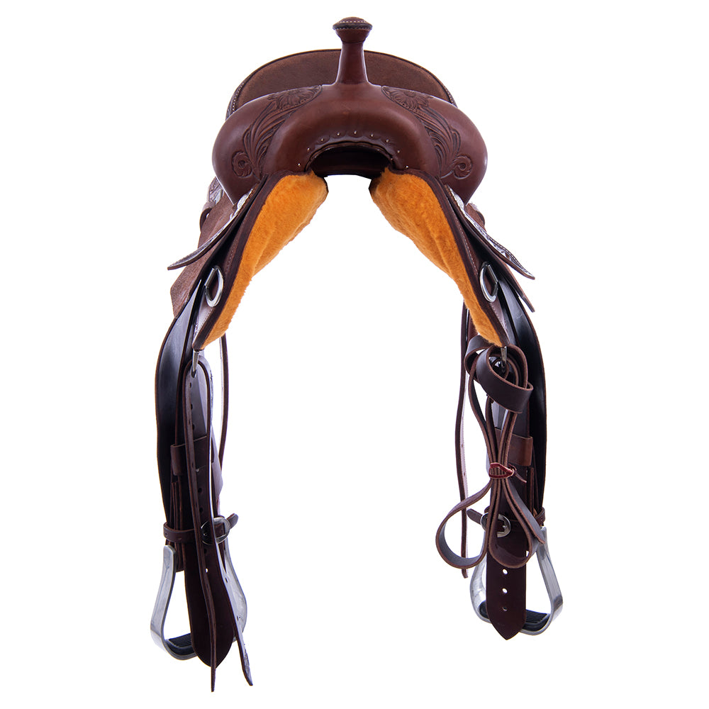 1/2 Smooth Chocolate 1/2 Chocolate Roughout Barrel Saddle - Semi Square 1/2 Sunny D Floral Border