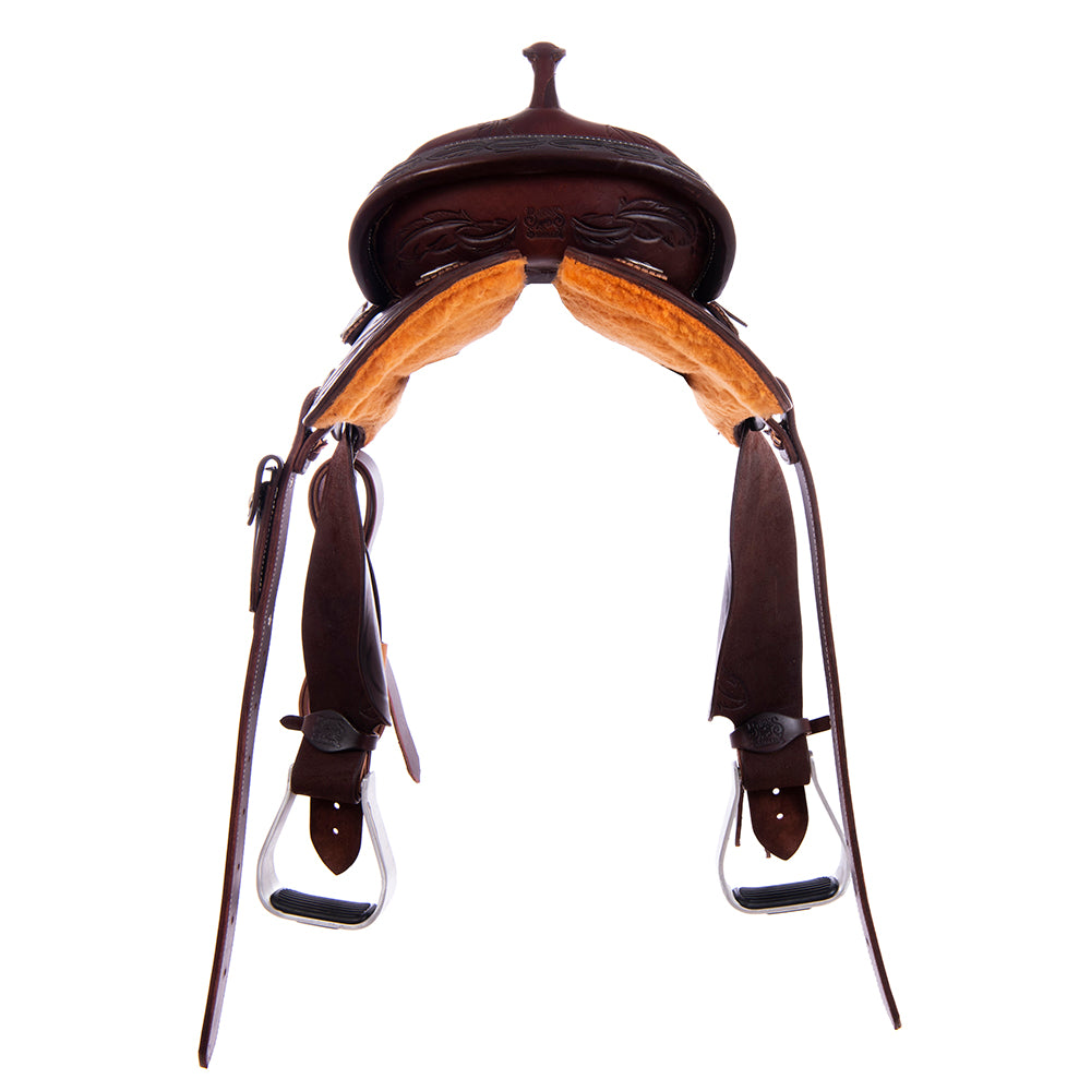 Burns Chocolate SO/RO Barrel Saddle - Round - Large Feather Corner