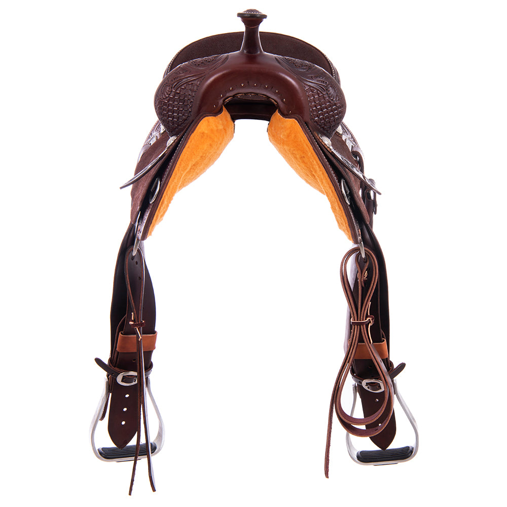 Burns Chocolate SO/RO Barrel Saddle - Round - 1/2 Waffle WYO Floral