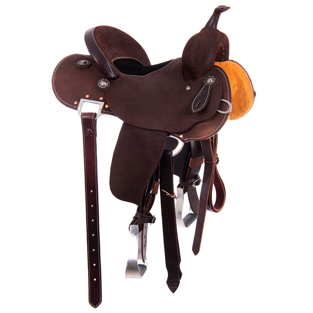 Burns Chocolate RO Barrel Saddle - Round - No Tooling - Black Flat Leather Inlay