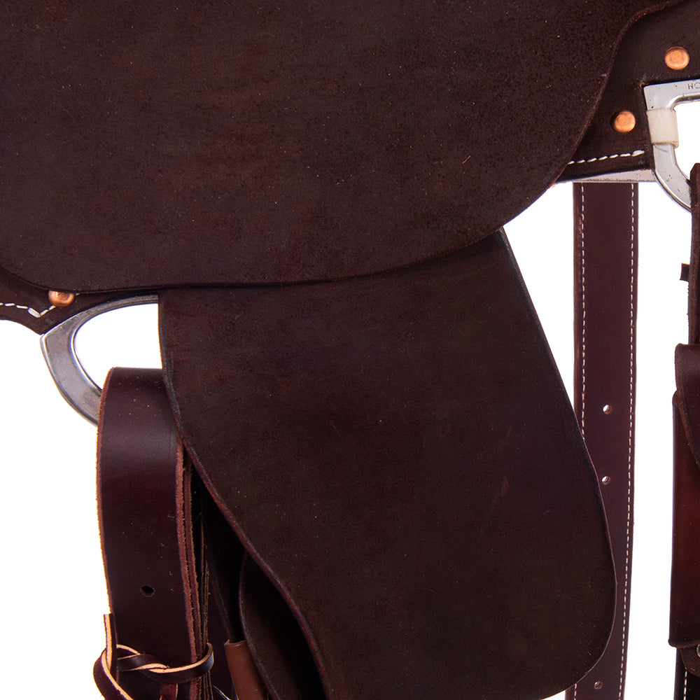 Burns Chocolate RO Barrel Saddle - Round - No Tooling - Black Flat Leather Inlay