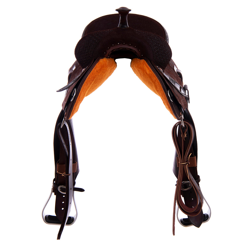 Burns Chocolate RO Barrel Saddle - Semi Square - 1/2 Full Spider Geo