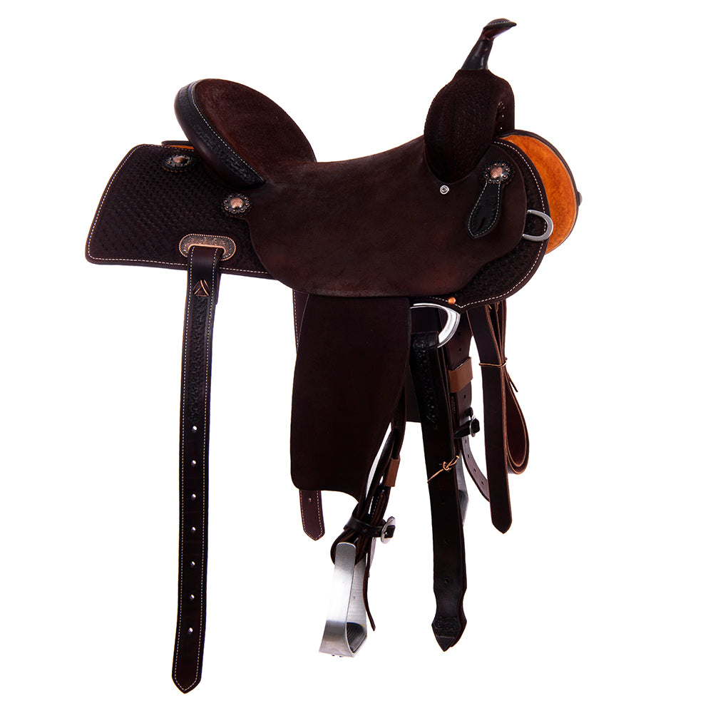 Burns Chocolate RO Barrel Saddle - Semi Square - 1/2 Full Spider Geo