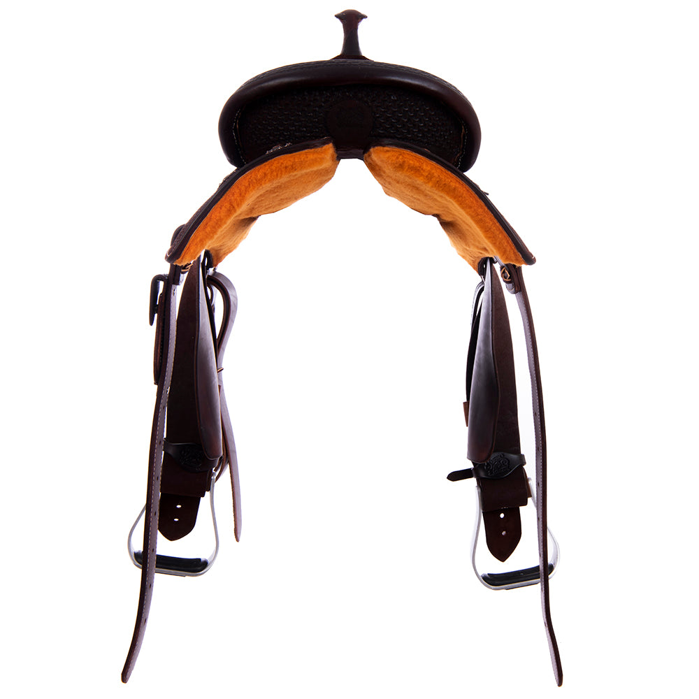 Burns Chocolate RO Barrel Saddle - Semi Square - 1/2 Full Spider Geo