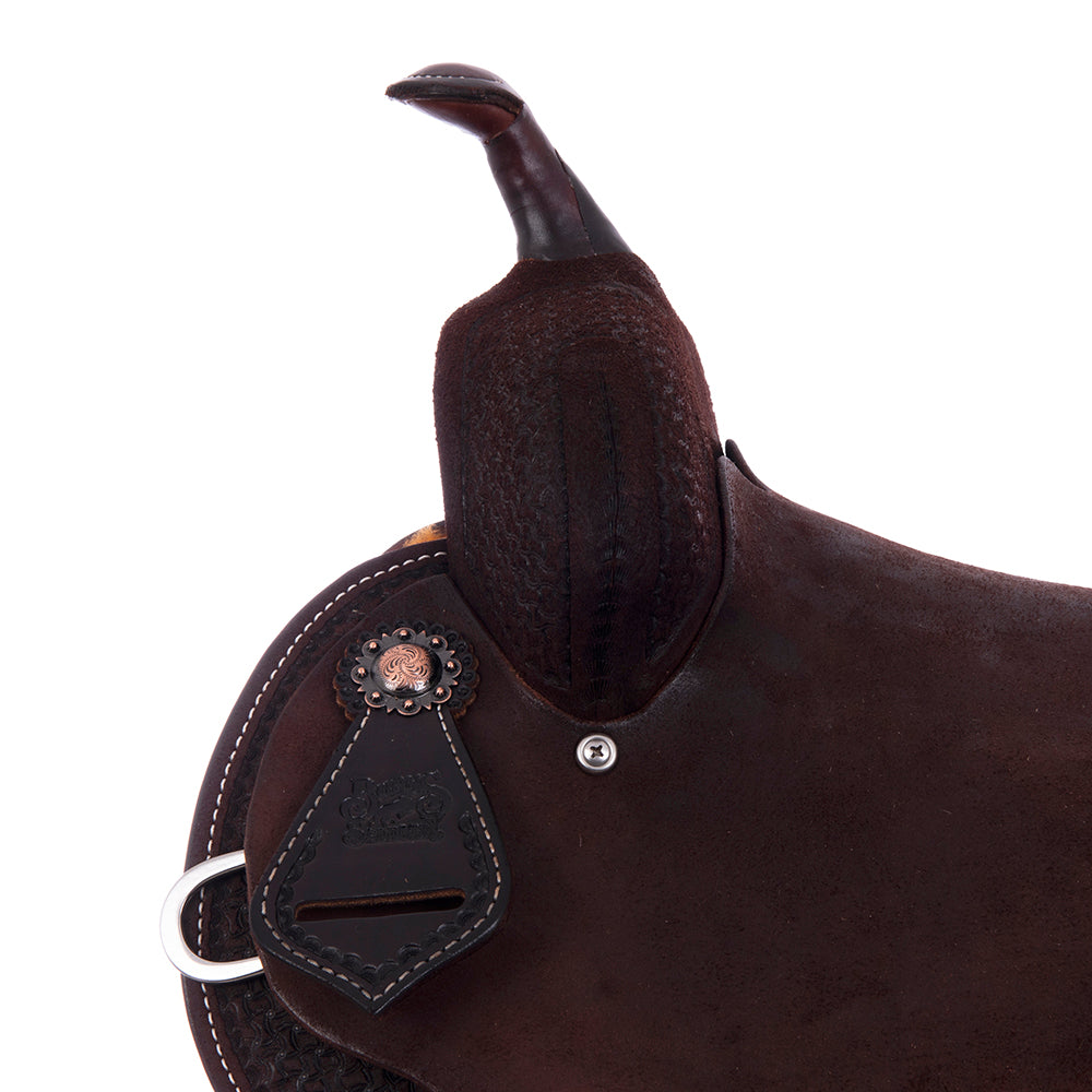 Burns Chocolate RO Barrel Saddle - Semi Square - 1/2 Full Spider Geo