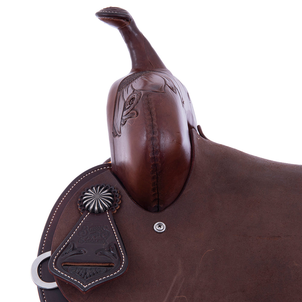 Chocolate 1/2 Smooth 1/2 Roughout Barrel Saddle - Round Skirts, 1/2 Sunny Daze Floral Corner, Cheyenne