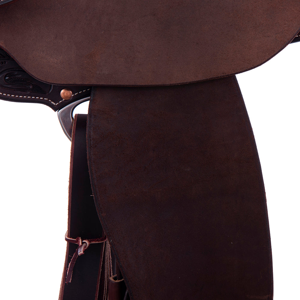 Chocolate 1/2 Smooth 1/2 Roughout Barrel Saddle - Round Skirts, 1/2 Sunny Daze Floral Corner, Cheyenne