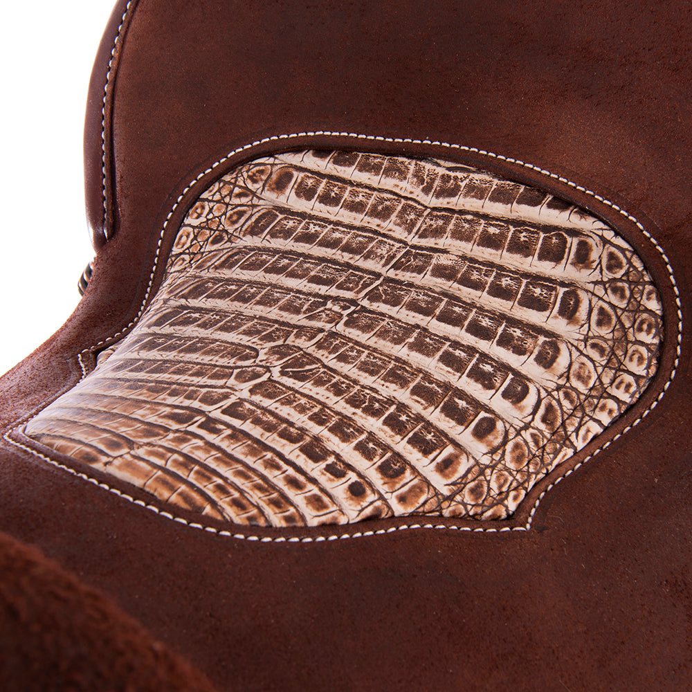 Burns Chocolate RO Barrel Saddle - Round - Binding, Billets, Skirts Bronze Buckstitch - Sundance Pea