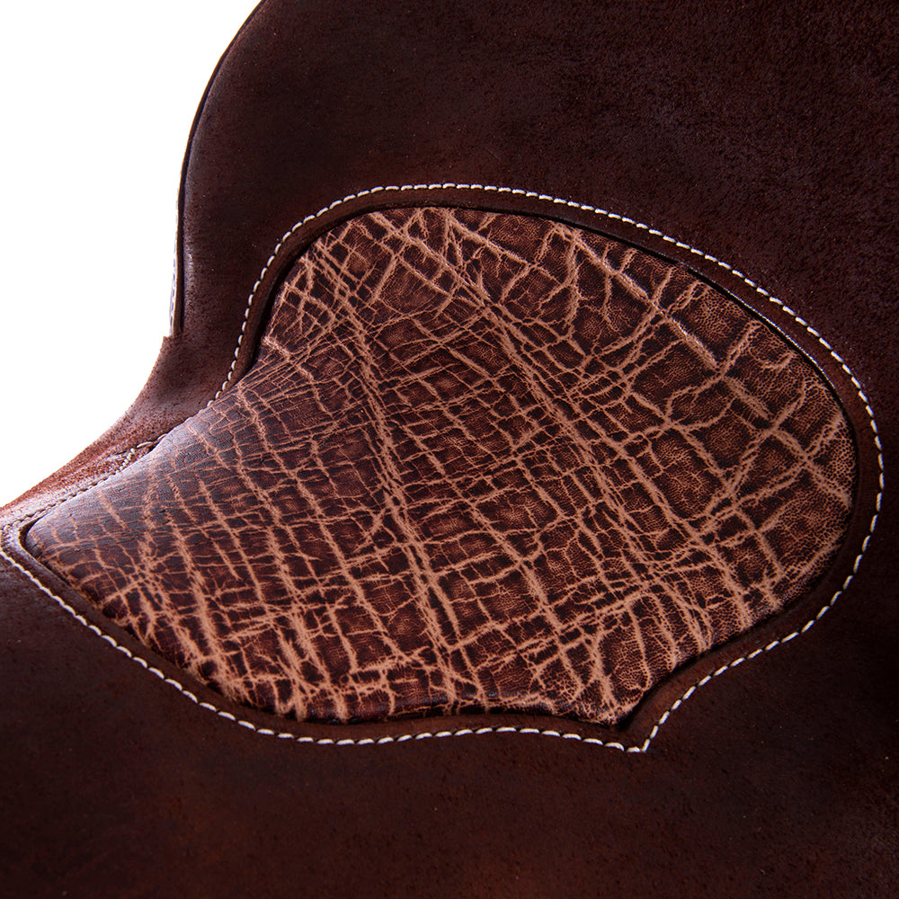 Burns Chocolate SO/RO Barrel Saddle - Round - 1/2 MW Flower - Peat Elephant Inlay