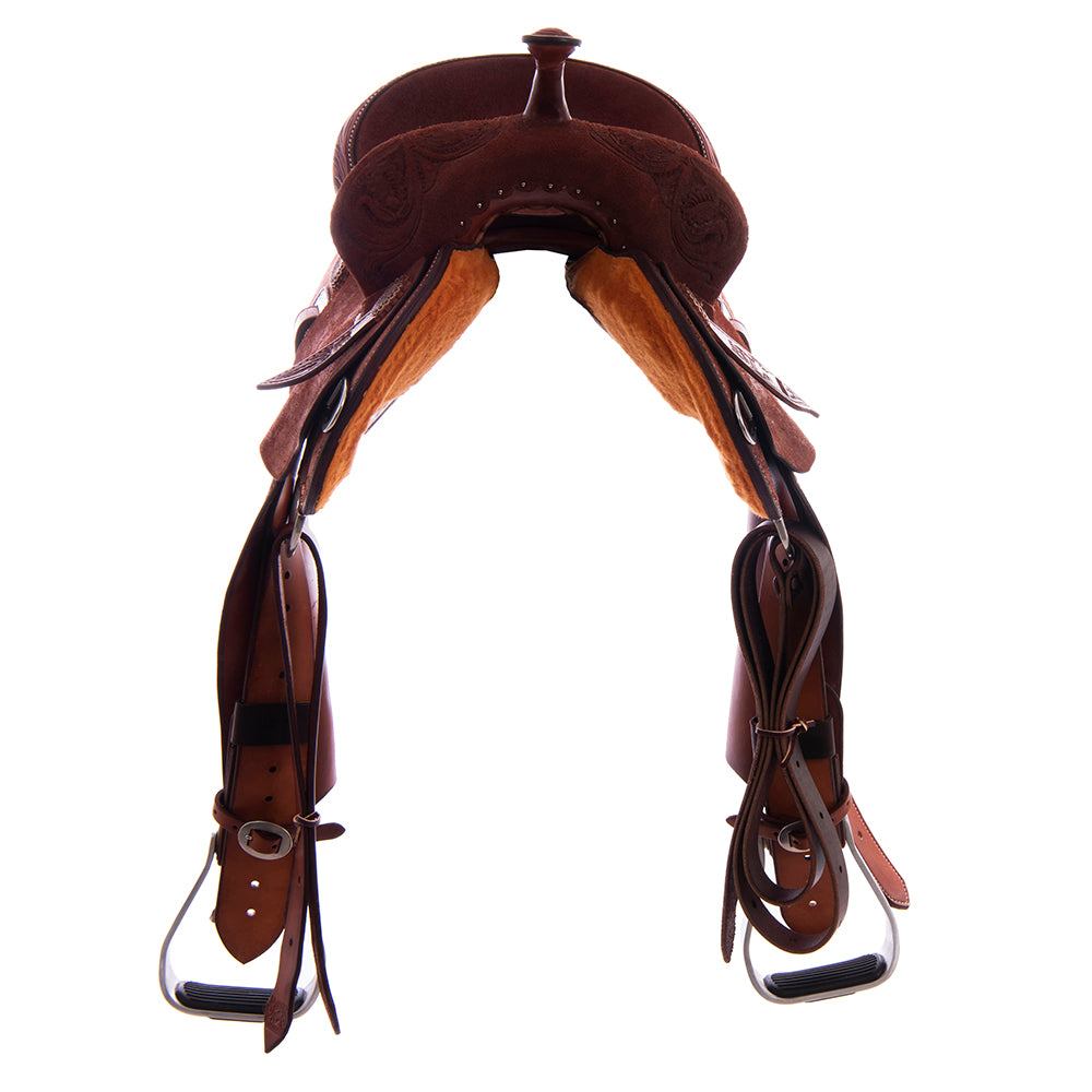 Burns Chestnut RO Barrel Saddle - Round - 1/8 MW Floral