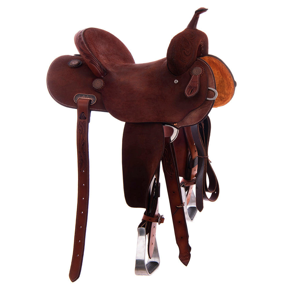 Burns Chestnut RO Barrel Saddle - Round - 1/8 MW Floral