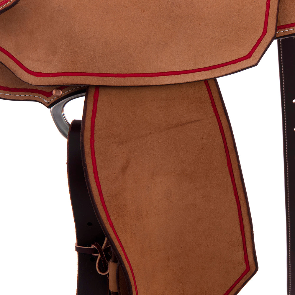 Burns Russet RO Barrel Saddle - Notched - Full Beadline Border - Red Alligator Inlay