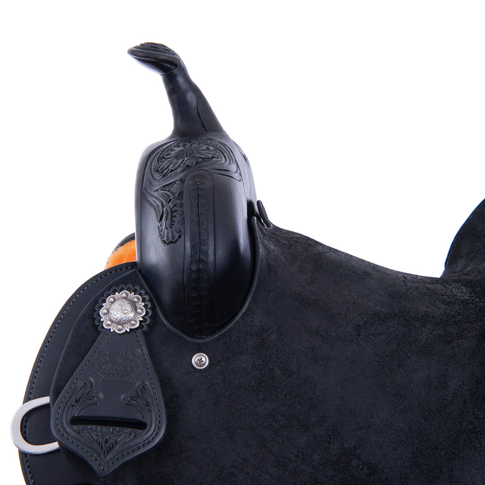 1/2 Black Smooth 1/2 black Roughout Barrel Saddle- Round Cheyenne MW Floral