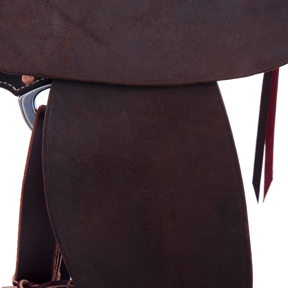 Chocolate 1/2 Smooth 1/2 Roughout Barrel Saddle- Round Skirts, No Tooling, Cheyenne, Full Smooth Black Pad