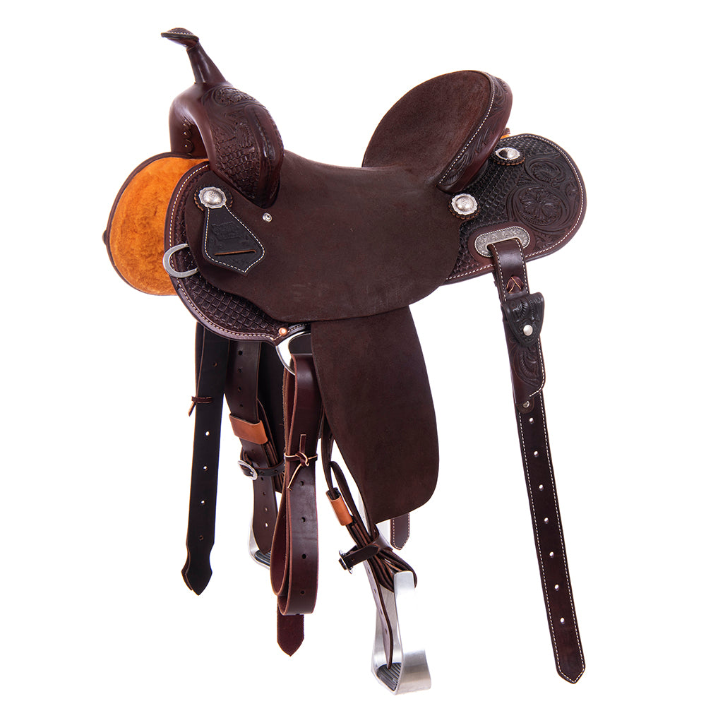Burns Chocolate SO/RO Barrel Saddle - Round - 1/2 Waffle WYO Floral