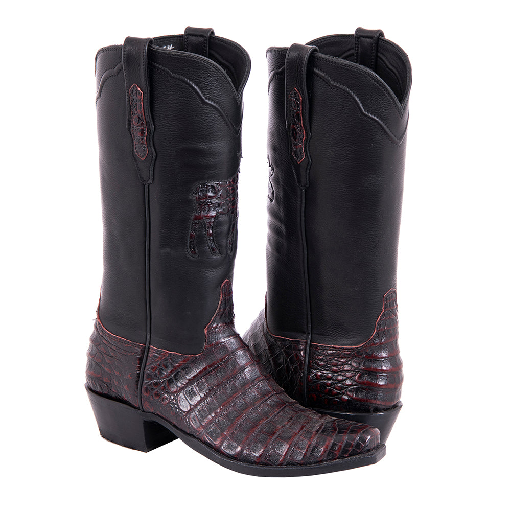 Ladies Cowboy 13-2 Black Cherry Caiman/Black Aniline w/Moose Inlay