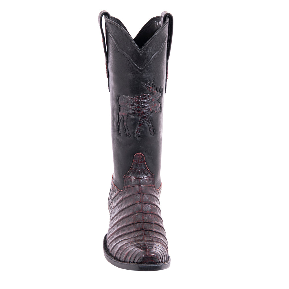 Ladies Cowboy 13-2 Black Cherry Caiman/Black Aniline w/Moose Inlay