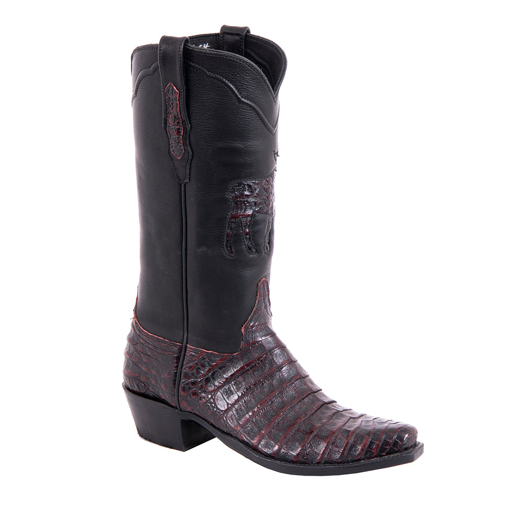 Ladies Cowboy 13-2 Black Cherry Caiman/Black Aniline w/Moose Inlay