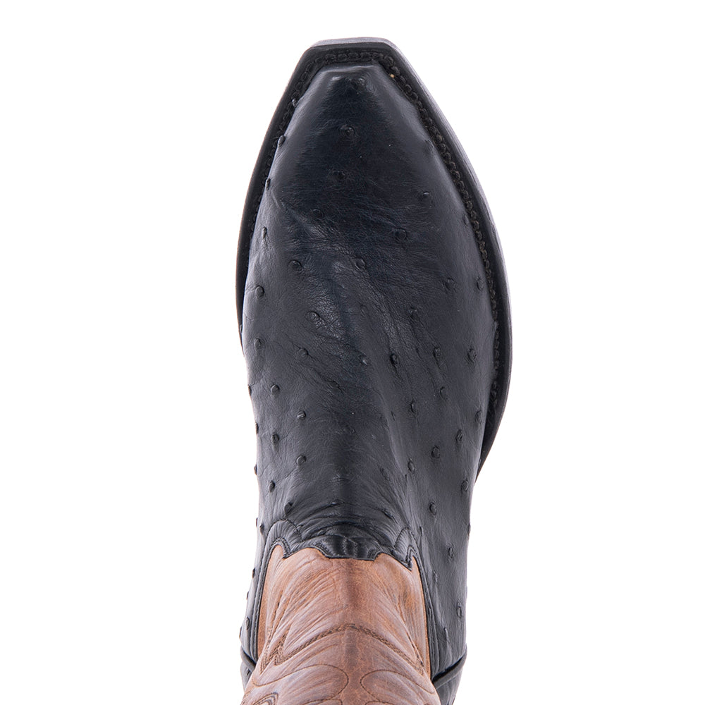 Ladies 17" Black FQ Ostrich Canella Goat Ostrich Collar Old Nugget Cowboy Boot