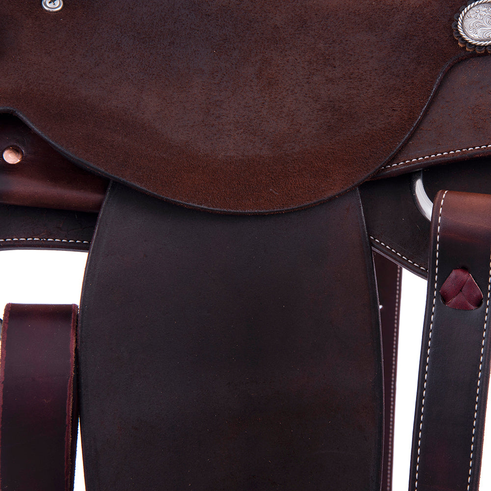 Chocolate Roughout Rope Saddle- Roper Skirts, No Tooling, Cheyenne