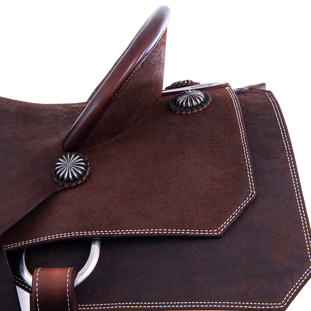 Chocolate Roughout Rope Saddle- Square Notched Skirts, No Tooling, Pencil Roll