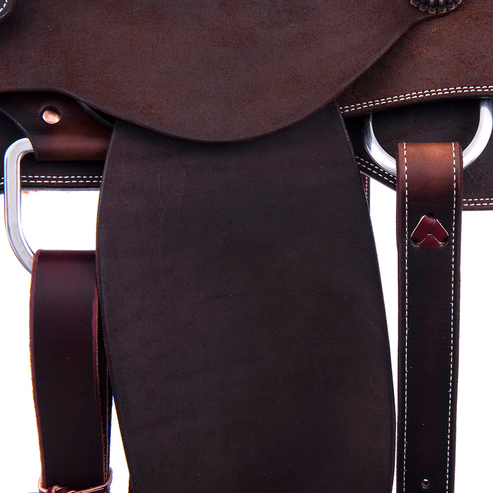 Chocolate Roughout Rope Saddle- Square Notched Skirts, No Tooling, Pencil Roll