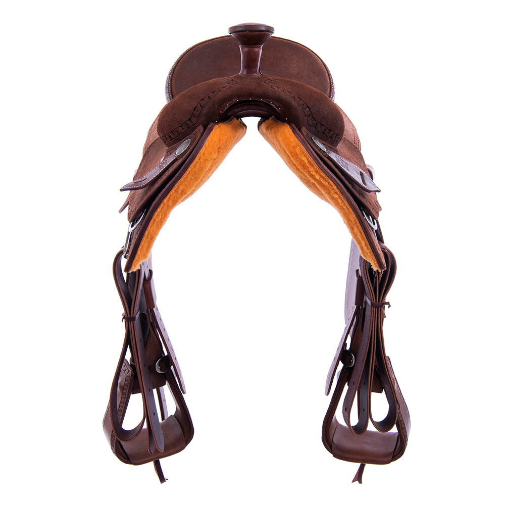Chocolate Roughout Rope Saddle- Semi Square Skirts, Snake Border, Cheyenne, Hard Seat