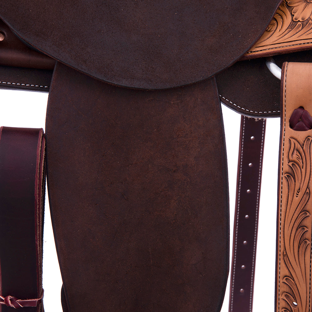 Rope Saddle- 1/4 Smooth Russet 3/4 Chocolate Roughout, Roper Skirts, 1/4 MW Floral