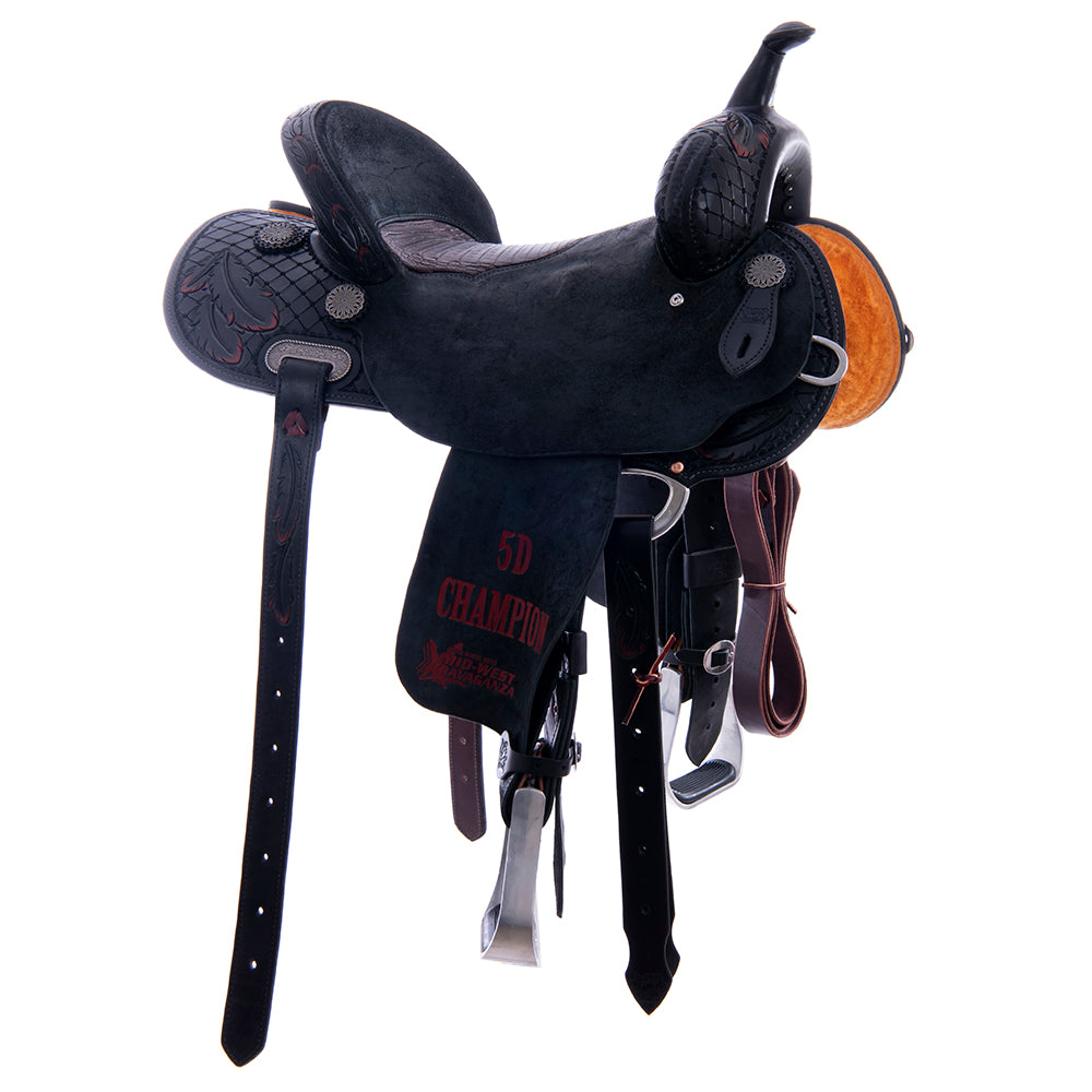 1/2 Black RO/SO Trophy Saddle - Round - 3/4 Old World Feather - Cheyenne - BBR EXT - BC Caiman Inlay