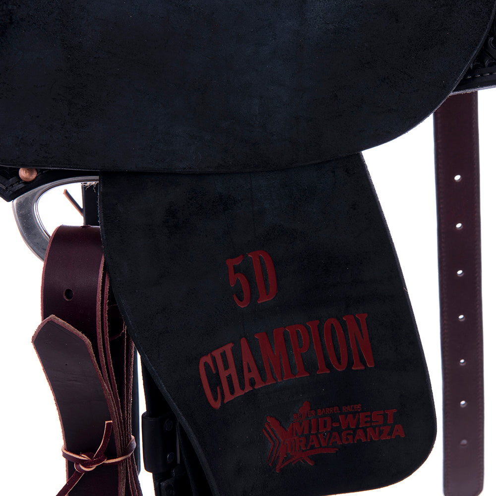 1/2 Black RO/SO Trophy Saddle - Round - 3/4 Old World Feather - Cheyenne - BBR EXT - BC Caiman Inlay