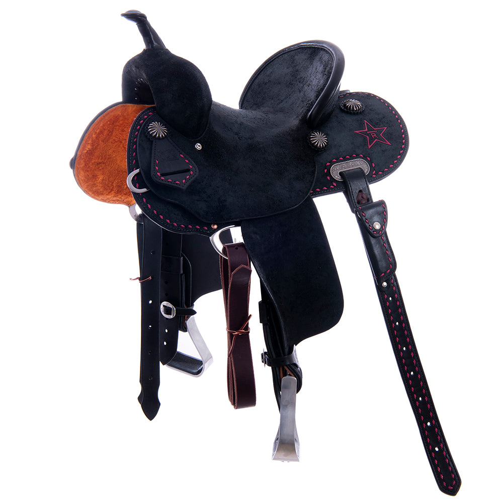 Black RO Barrel Trophy Saddle- Round- Pink Buckstitch XTREME-Standard