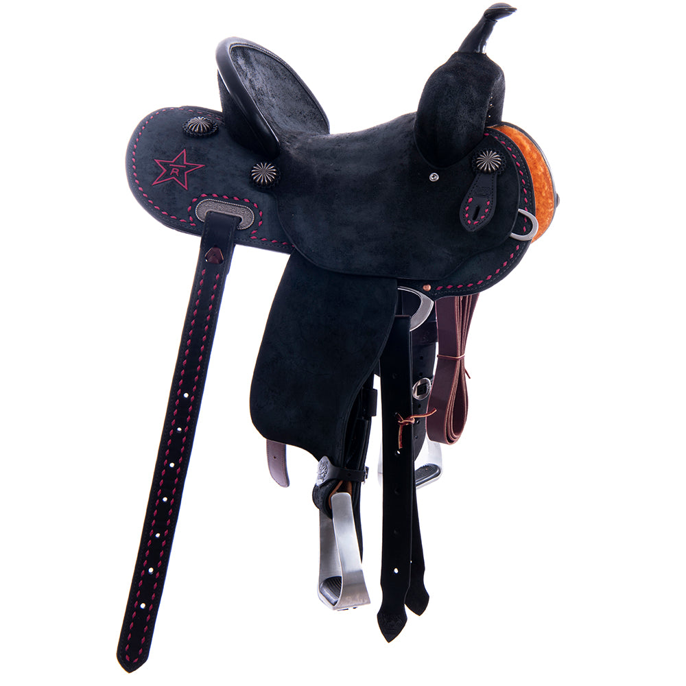 Black RO Barrel Trophy Saddle- Round- Pink Buckstitch XTREME-Standard