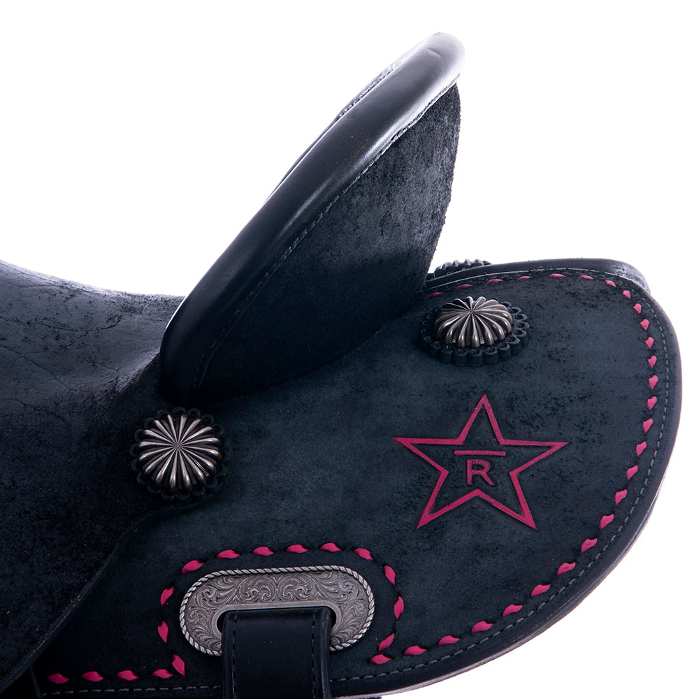 Black RO Barrel Trophy Saddle- Round- Pink Buckstitch XTREME-Standard