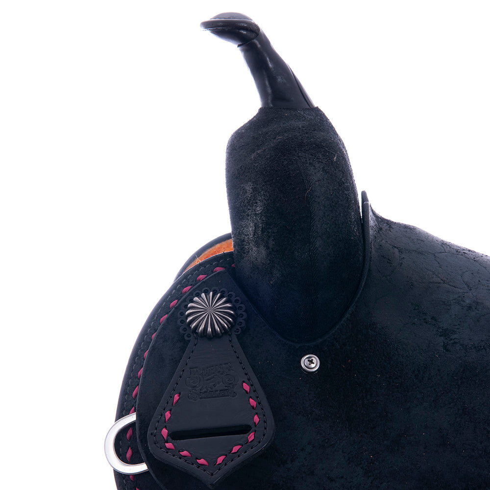 Black RO Barrel Trophy Saddle- Round- Pink Buckstitch XTREME-Standard