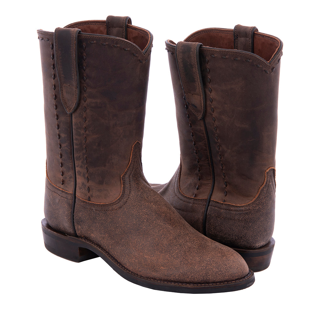 Men's 10" Brown Bomber Foot Tobac Goat Upper CH Buckstitch Roper w/ Mini Vibram