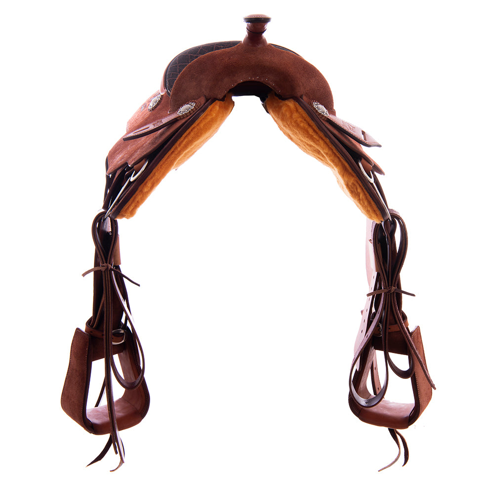 Burns Chestnut RO Bulldogging Saddle - Conventional - No Tooling - Full Elephant Padded Seat