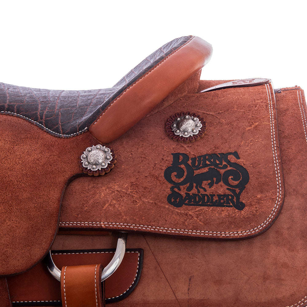 Burns Chestnut RO Bulldogging Saddle - Conventional - No Tooling - Full Elephant Padded Seat