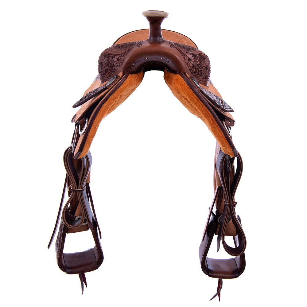 Chocolate and Russet Rope Saddle- Notched Skirts 1/4 Sunny D Tooling 14.5" Seat