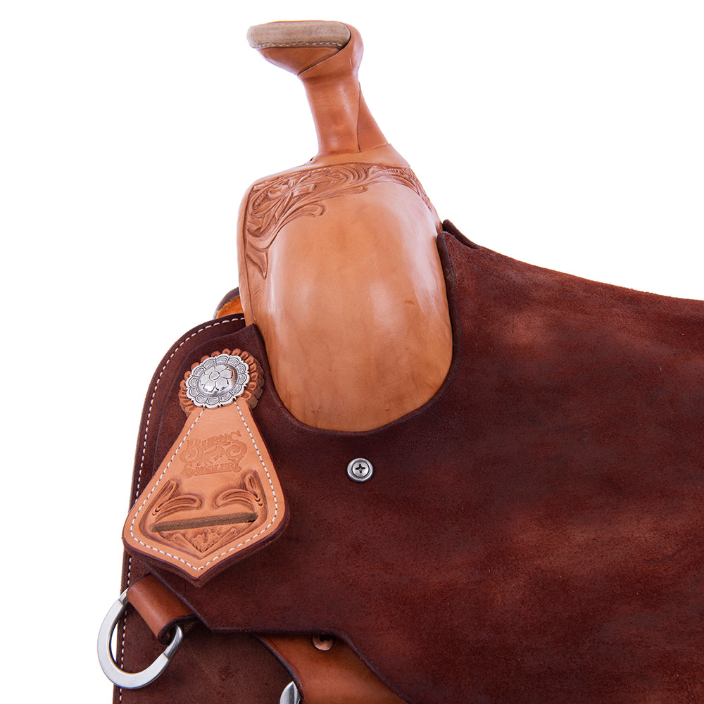 Chestnut and Russet Rope Saddle - Notched Skirts 1/4 Sunflower Tooling 14" Seat