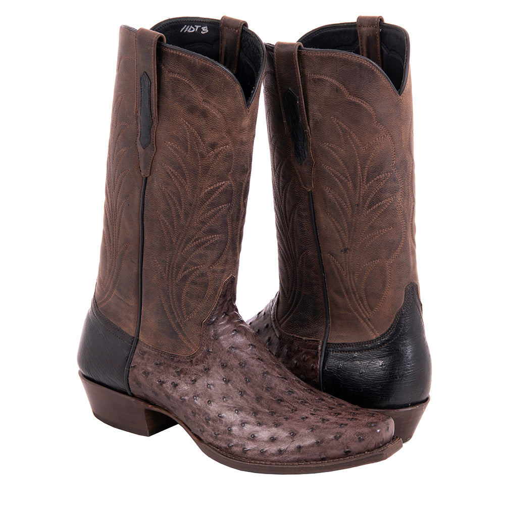 Men's Cowoby 13-2 Nicotine FQ Ostrich/ Black Smooth Ostrich/Tobac Goat Winn Stitch