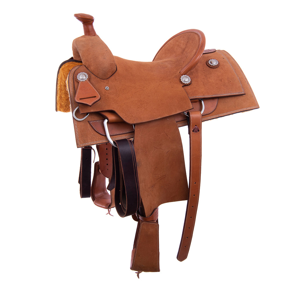 Russet Roughout Team Roper - Square Skirts, No Tooling, Pencil Roll, Hard Seat