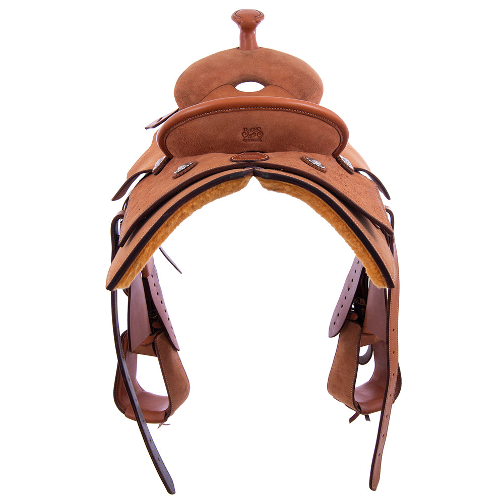 Russet Roughout Team Roper - Square Skirts, No Tooling, Pencil Roll, Hard Seat