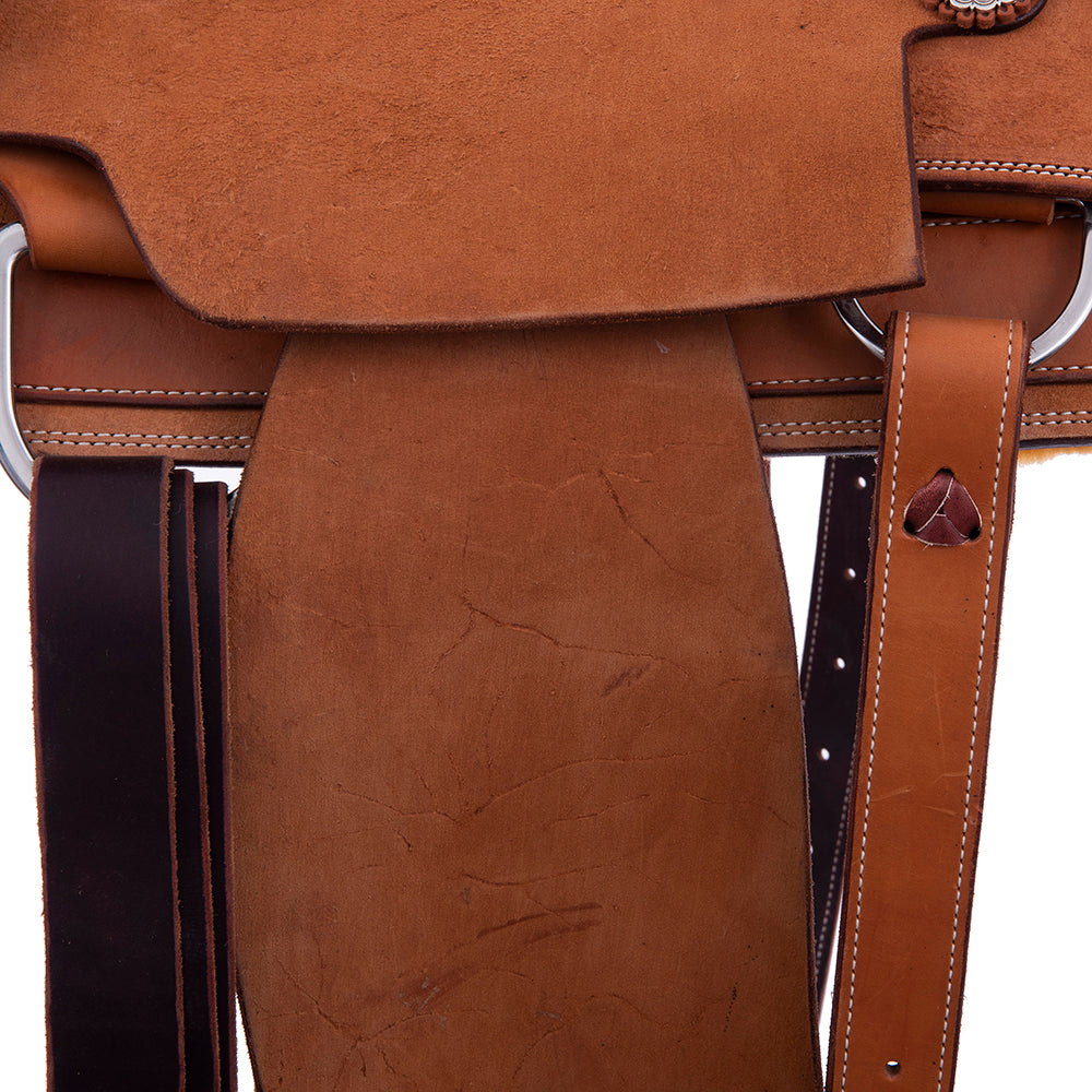 Russet Roughout Team Roper - Square Skirts, No Tooling, Pencil Roll, Hard Seat