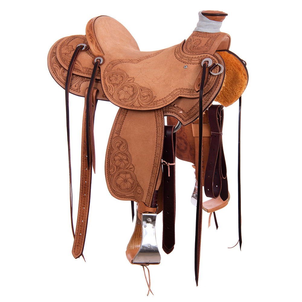 Russet RO Ranch Saddle- Kidney Bean- Deluxe Barbwire 3/4 Wyo Floral- Cheyenne- Hard Seat