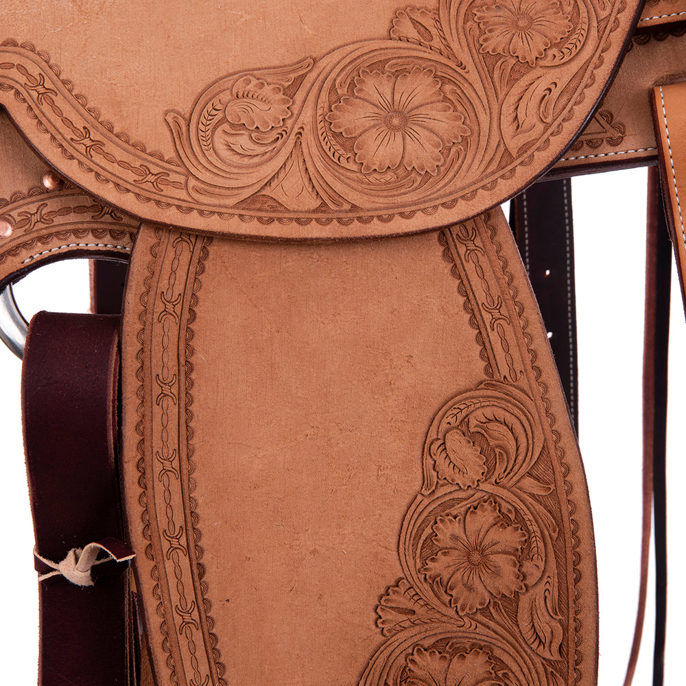 Russet RO Ranch Saddle- Kidney Bean- Deluxe Barbwire 3/4 Wyo Floral- Cheyenne- Hard Seat