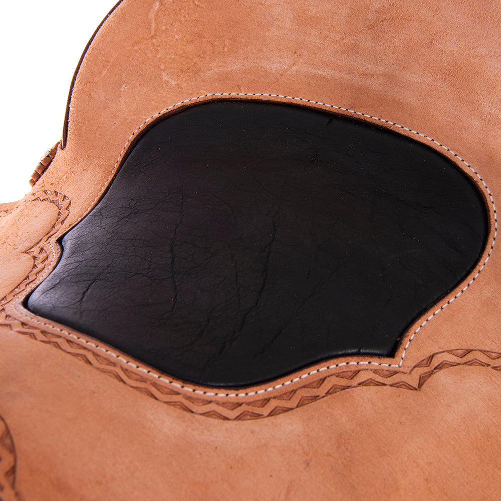 Burns Russet RO Team Roper Saddle - Notched - Aztec Border - Black Bison Inlay