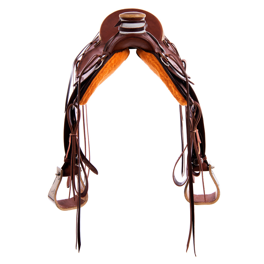Chocolate SO Ranch Saddle- Kidney Bean- Full Barbwire Border- Cheyenne Rawhide- Hard Seat