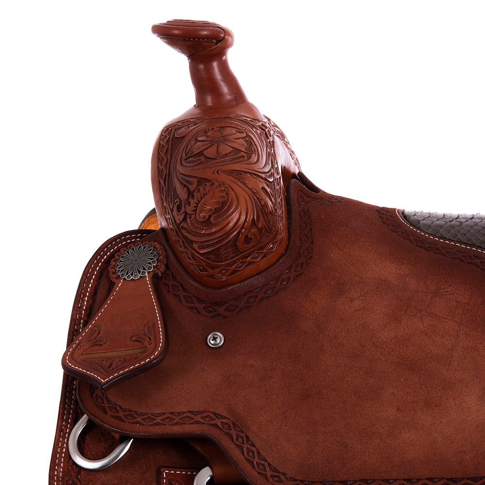 Burns Chestnut SO/RO Team Roper - Conventional - 1/4 D. Daisy Full DHD Border - Grey Python Inlay